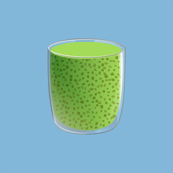 Chia zaad pudding met groene match thee in glas. Vector illstration geïsoleerd op blauwe achtergrond. — Stockvector