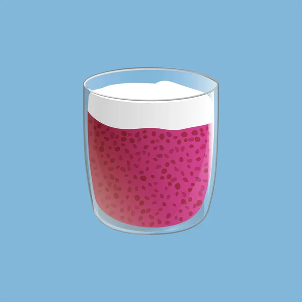 Chia Seed pudding. Hälsosam vegan mellanmål i glas. Vector illustration isolerad på blå bakgrund. — Stock vektor