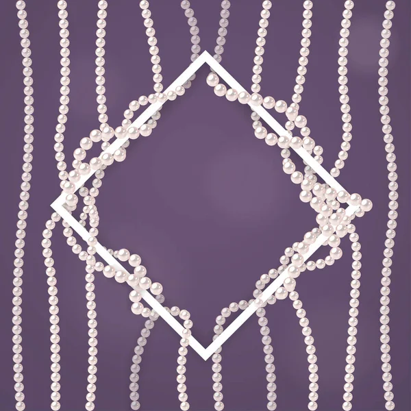 Plantilla de diseño con cadenas de perlas y marco blanco . Ilustración de stock