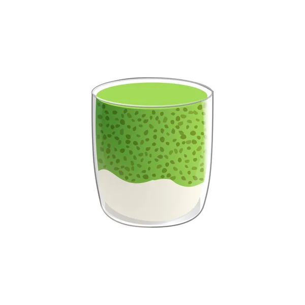 Chia Seed pudding med grönt matcha te i glas. Vector illustration isolerad på vit bakgrund. — Stock vektor