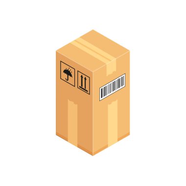 Oluklu kutu. Beyaz arka planda yalıtılmış izometrik vektör çizim.