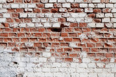 Arka plan, doku olarak eski kırmızı-beyaz tuğla duvar