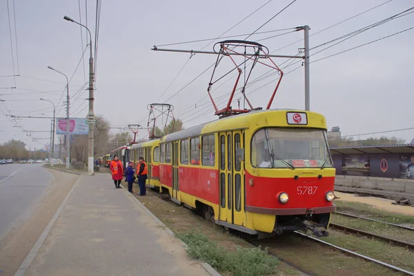 Volgograd Russie Novembre 2009 Une Rangée Tramways Attente Déménagement Volgograd — Photo