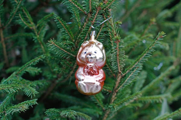 Soviet Glass Christmas Toy Bear Handkerchief Hanging Christmas Tree — Stock Photo, Image