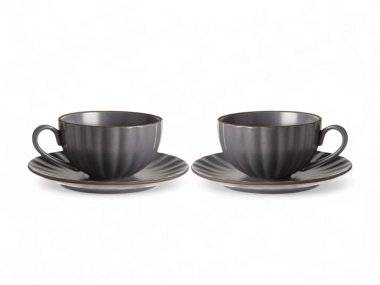 Zarif Kömür Gri Flütlü Çay fincanı ve Tabak Seti
