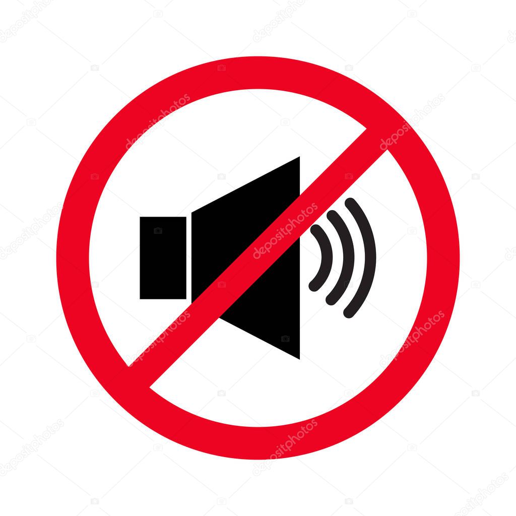 Forbidden sign with loudspeaker glyph vector flat icon. Indicating signal to noise ban. Speaker with prohibition sign. Silence, mute. illustration