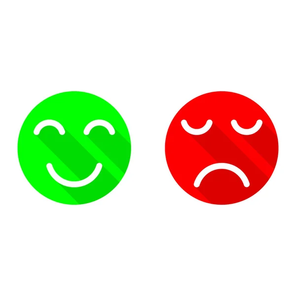 いいえまたは笑顔絵文字フラット ベクトル アイコンのセット 幸せと不幸のスマイリー 長い影と緑と赤の色 — ストックベクタ