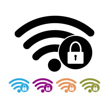 Güvenlik wifi işareti düz simge vektör illüstrasyon şifre kablosuz simgesi. Kablosuz ağ 