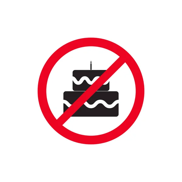 Birthday Cake Flat Icon Vector Red Prohibition Sign Forbidden Sweet — Stock Vector