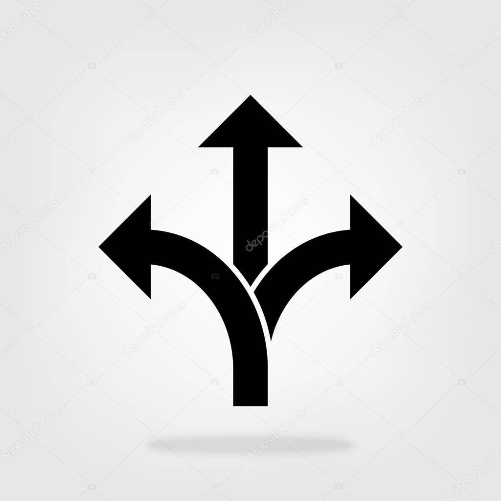 Three-way direction arrow icon vector, road direction sign for graphic design, logo, web site, social media, mobile app, ui illustration