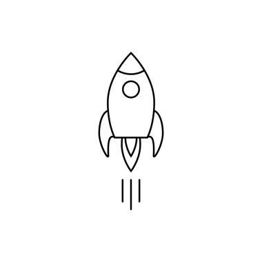 Grafik tasarım, logo, web sitesi, sosyal medya, mobil uygulama, ui illüstrasyon için yangın anahat vektör simgesi iş başlangıç kavramı uzay seyahat sembolü ile Roket gemi