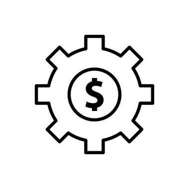 Beyaz arka planda izole web, mobil ve infographics için bir dolar işaret satırı vektör simgesi ile Dişli.