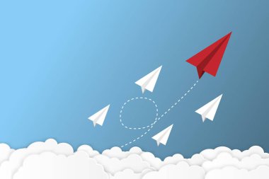 Kağıt uçak başarı hedefi vektör iş finansal kavram başlatmak, liderlik, yaratıcı fikir sembolü kağıt sanat tarzı gitmek