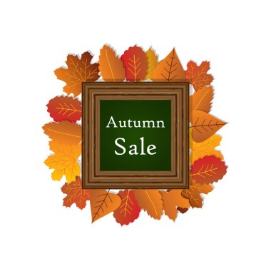 Ahşap çerçeve ve akçaağaç beyaz arka plan vektör üzerinde bırakın ile Sonbahar satış