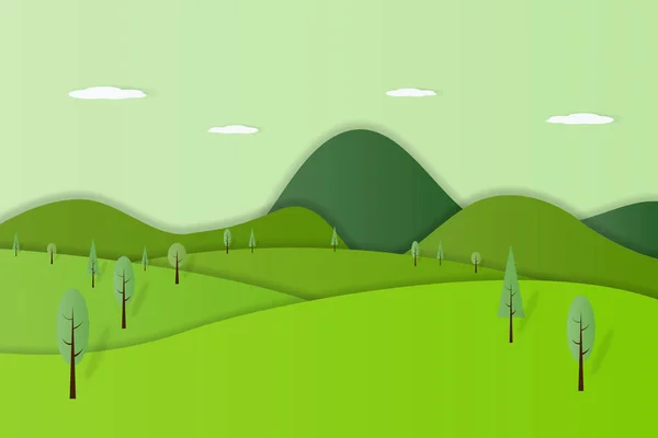 Green nature forest landscape background paper art style vector illustration.