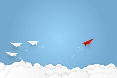 Kağıt uçak başarı hedefi vektör iş finansal kavram başlatmak, liderlik, yaratıcı fikir sembolü kağıt sanat tarzı gitmek