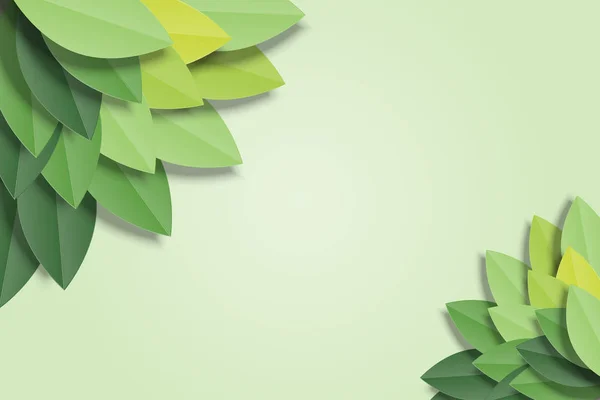 Groene Bladeren Frame Groene Achtergrond Trendy Origami Papier Gesneden Stijl — Stockvector