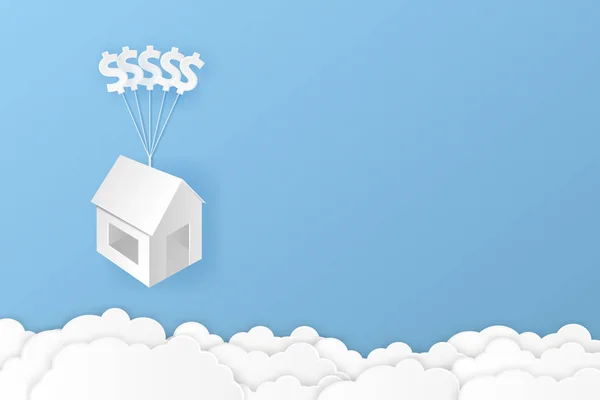 Dom Wiszący Balon Znak Dolara Chmura Papier Ilustracji Wektor Projekt — Wektor stockowy