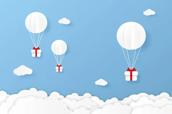 Geschenkbox Mit Luftballon Und Cloundpapier Art Vektor Illustration Design Für — Stockvektor