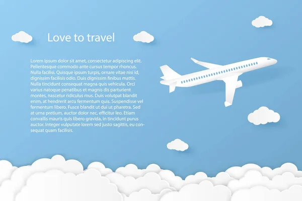 Uwielbiam Podróżować Samolotem Lecącym Niebieskim Niebem Koncepcją Transportu Chmury Powietrza — Wektor stockowy