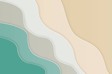 Su kağıdı dalgaları Origami tasarım şablonkağıt kesme sanat tarzı ile Soyut mavi deniz ve plaj yaz arka plan. Vektör çizimi