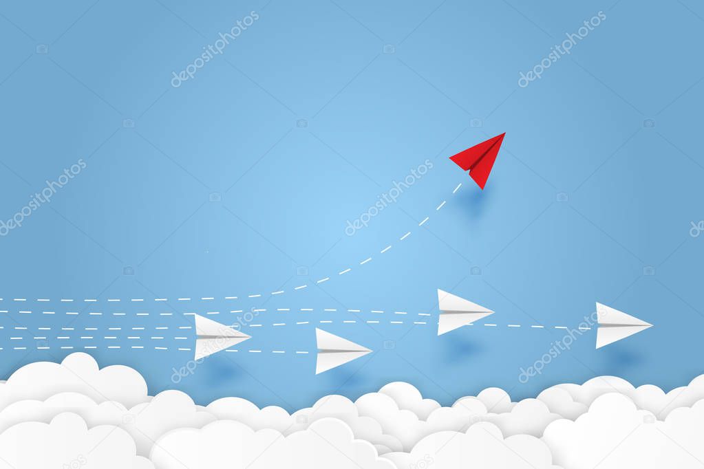 Paper plane go to success goal vector business financial concept start up, leadership, creative idea symbol paper art style with copy space for text. illustration
