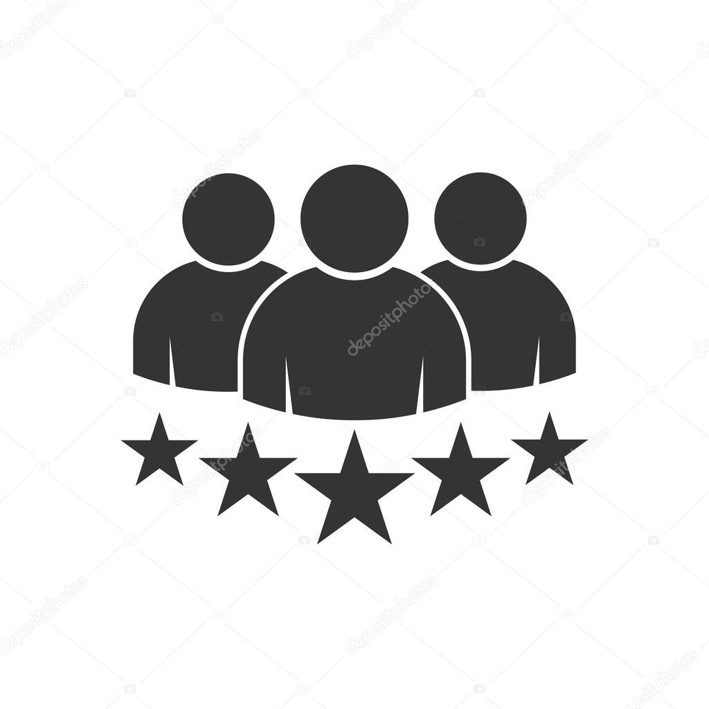 People group with 5 stars vector icon premium product quality rating flat logo. Team work symbol. Group of humans sign For your web site design, logo, app, UI. illustrationlogo