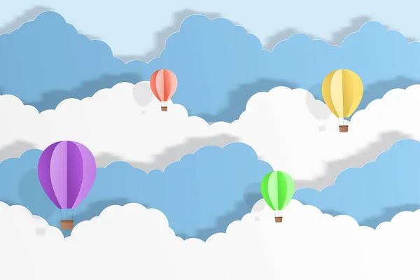 Reisezeit Ballonfahrt Blauen Himmel Und Lufttransportkonzept Der Wolke Vektorillustration — Stockvektor