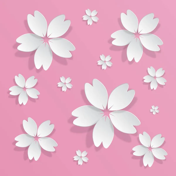 Papel Arte Cortar Vector Flores Sobre Fondo Rosa Para Diseño — Vector de stock