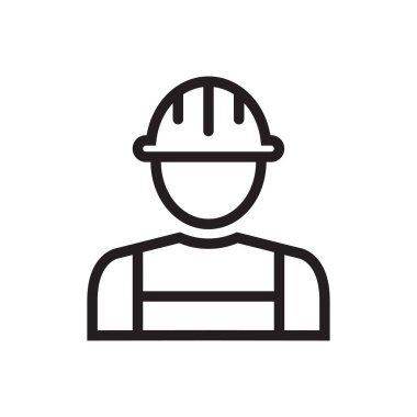 Grafik tasarımı, logosu, web sitesi, sosyal medya, mobil uygulama, ui illüstrasyonu için miğfer ve ceketi olan inşaat işçisi ana hatlı ikon vektörü karakter avatarı