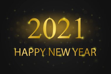 Mutlu yıllar 2021 bayrağı. Altın vektör lüks metin 2021 Siyah arkaplan illüstrasyonunda mutlu yıllar