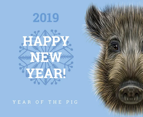 Frohes neues Jahr 2019 Jahr der Schweinepapier-Karte. Chinesisches Jahressymbol, Sternzeichen für Grußkarte, Flyer und Einladung mit Wildschwein — Stockvektor