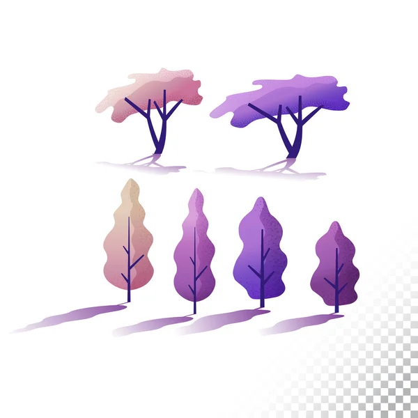 Drzew Płaskim Ikony Stylizowane Różnych Drzew Ilustracja Wektorowa — Wektor stockowy