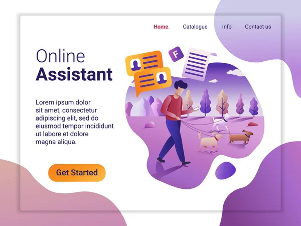 Plantilla Landing Page Online Assistant Concepto Diseño Plano Diseño Página — Vector de stock