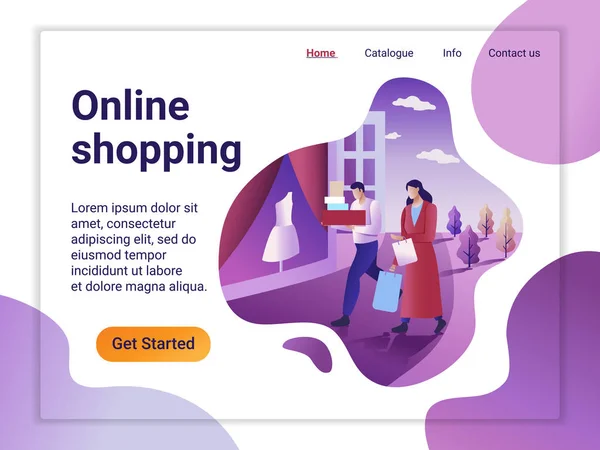 Açılış Sayfası Şablonu Online Alışveriş Web Sayfası Tasarımı Bir Mobil — Stok Vektör