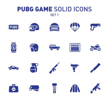 Pubg oyun karakteri simgeler. Vektör çizim mücadele imkanları. Sağlam tasarım. Simgeler kümesi 1