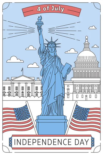 Glücklicher Gedenktag. Vektor illustrierte Grußkarte mit Stern Weißes Haus, Kongressgebäude und Freiheitsstatue. Nationaler amerikanischer Feiertag. flache Vektordarstellung isolierter Elemente lizenzfreie Stockvektoren