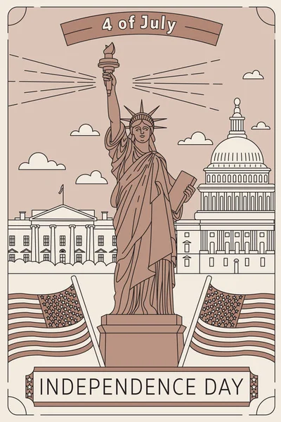 Glücklicher Gedenktag. Vektor illustrierte Grußkarte mit Stern Weißes Haus, Kongressgebäude und US-Flagge. Nationaler amerikanischer Feiertag. flache Vektordarstellung mit beige isoliertem Element Stockillustration