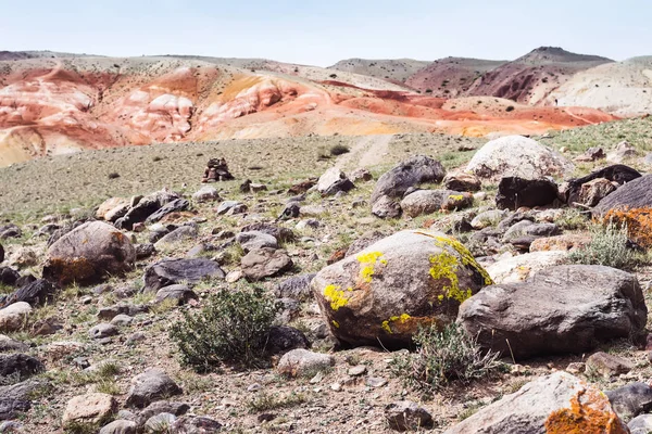 Rocky terrain. Unique Mars red colorful landscape.