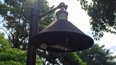 Geceleri sıcacık parlayan güzel bir bahçe lambası yolu aydınlatıyor ve parkta huzurlu ve zarif bir atmosfer yaratıyor..