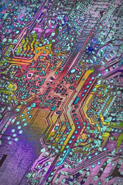 Circuit Board Rear View Multicolored Vignette Background — Stock Photo, Image