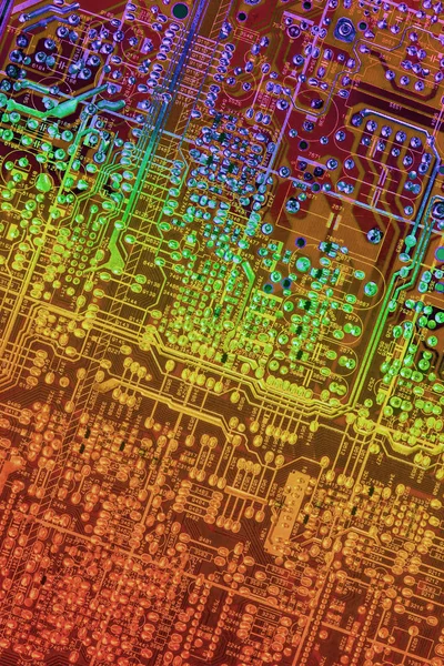 Circuit Board Rear View Multicolored Background — Stock Photo, Image