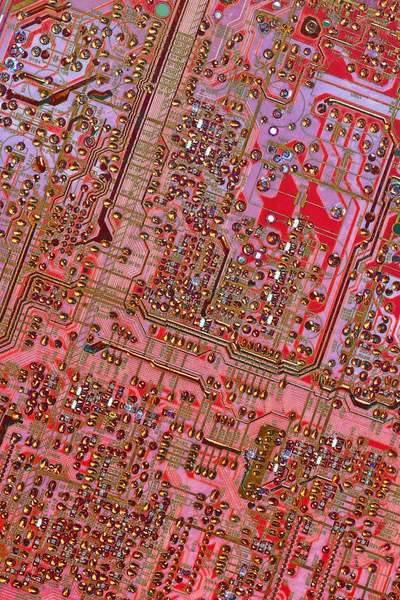 Circuit Board Rear View Red Background — Stock Photo, Image