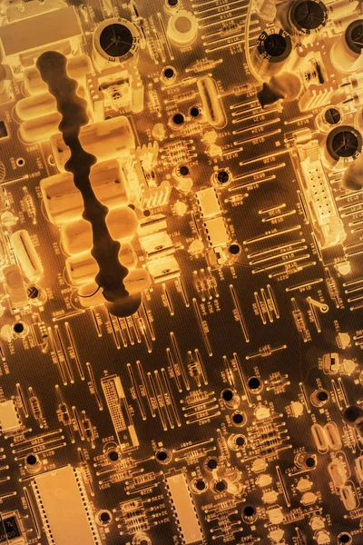 Circuit Board Gold Colored Vignette Background — Stock Photo, Image