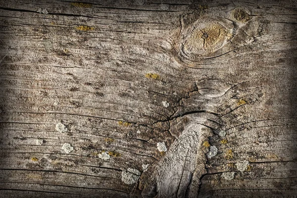 Gamla väderbitna knäckt knutna furu trä golvbrädorna vinjett Grunge textur detalj — Stockfoto
