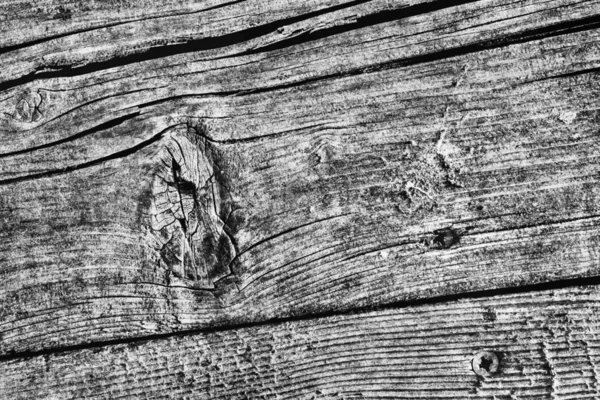 중간 회색 오래 된 녹슨 필립스 나사와 풍된 금이 매듭이 소나무 나무 마루 바닥 포함 세부 사항 — 스톡 사진