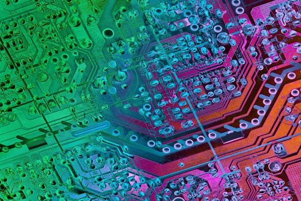 Microcircuit Motherboard Multicolored Background — Stock Photo, Image