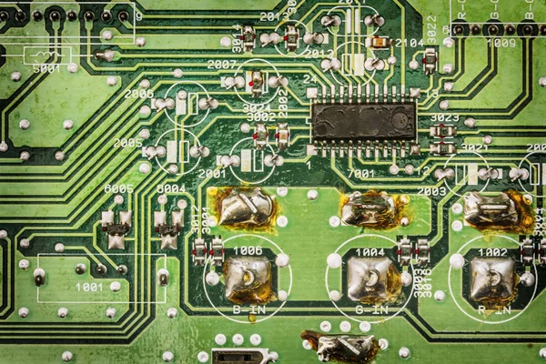 Microcircuit alaplap részletek zöld Vignette háttér — Stock Fotó