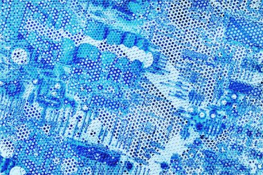 Elektronik Devre Kartı Detay Monokrom Cyan Mavi Arka Plan