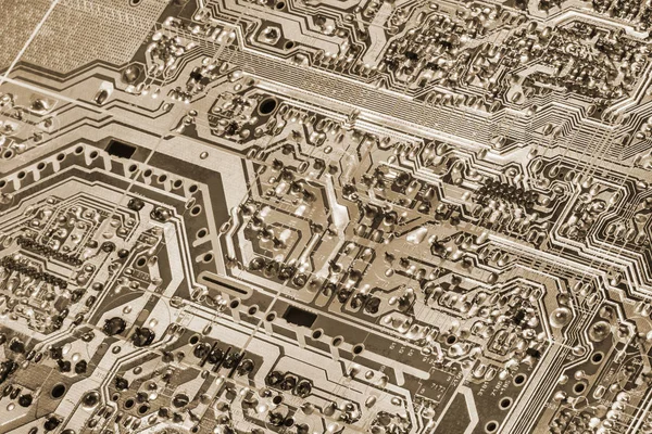 Computadora Microcircuito electrónico Motherboard Detalle Monocromo Beige Fondo — Foto de Stock